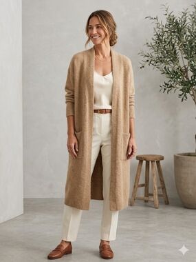 GAP Cozy Tan Oversized Open Front Long Cardigan - Size M